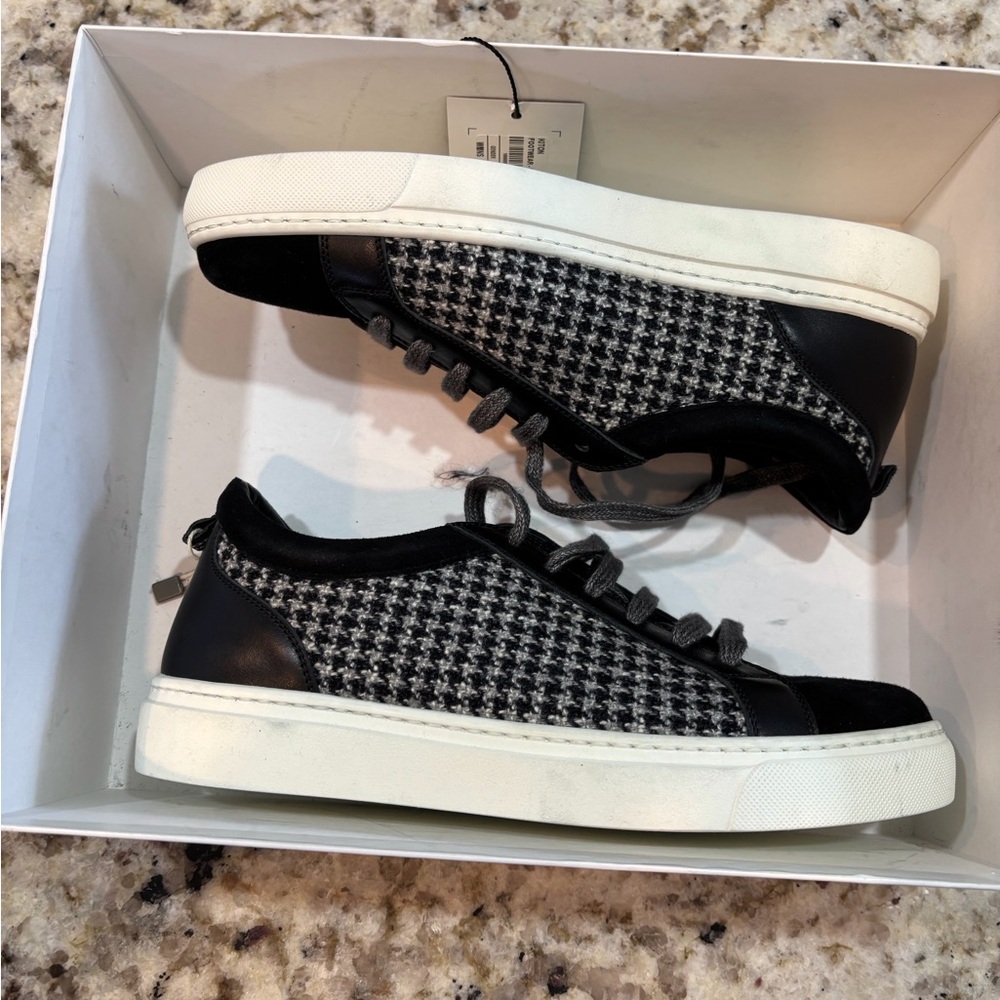 Kiton Black Suede Houndstooth Tweed Sneaker Size 36.5  Retails $1110 NEW